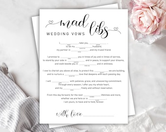 Mad Libs Wedding Vows Printable, Bridal Shower, Wedding Shower Game, Bachelorette Party Activity, Minimalist Bridal Game, Instant Download