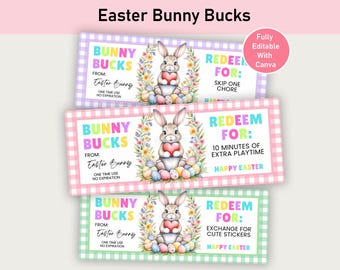Editable Easter Bunny Bucks Template, Printable Easter Money Coupons, Easter Egg Filler, Kids Easter Activity, Instant Download