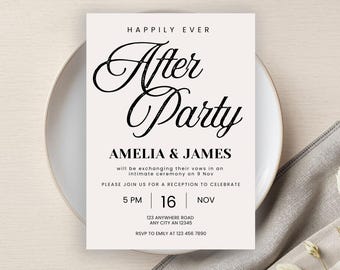 Reception Invitation Template, Editable Happily Ever After Party Invite, Elopement, Instant Download