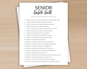 Senior Table Talk, Games for Seniors, Elderly Care, Senior Citizens, Retiree Game Printable, Instant Download