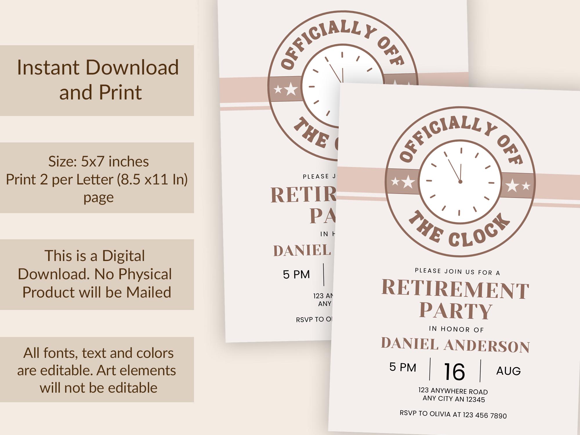 Officially off the Clock Retirement Party Invitation, Party Printable ...