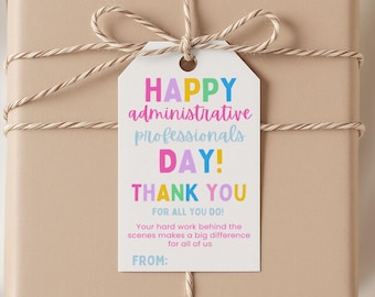 Happy Administrative Professionals Day Gift Tag, Editable Admin Professionals Tag, Admin Assistant, Party Favor Gift Label, Digital Download