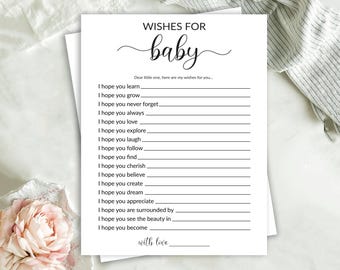 Tarjetas imprimibles con deseos para bebé, juego para baby shower, actividad para invitados en fiestas de bebé, descarga instantánea, juegos imprimibles para bebé, tarjeta con deseos para bebé