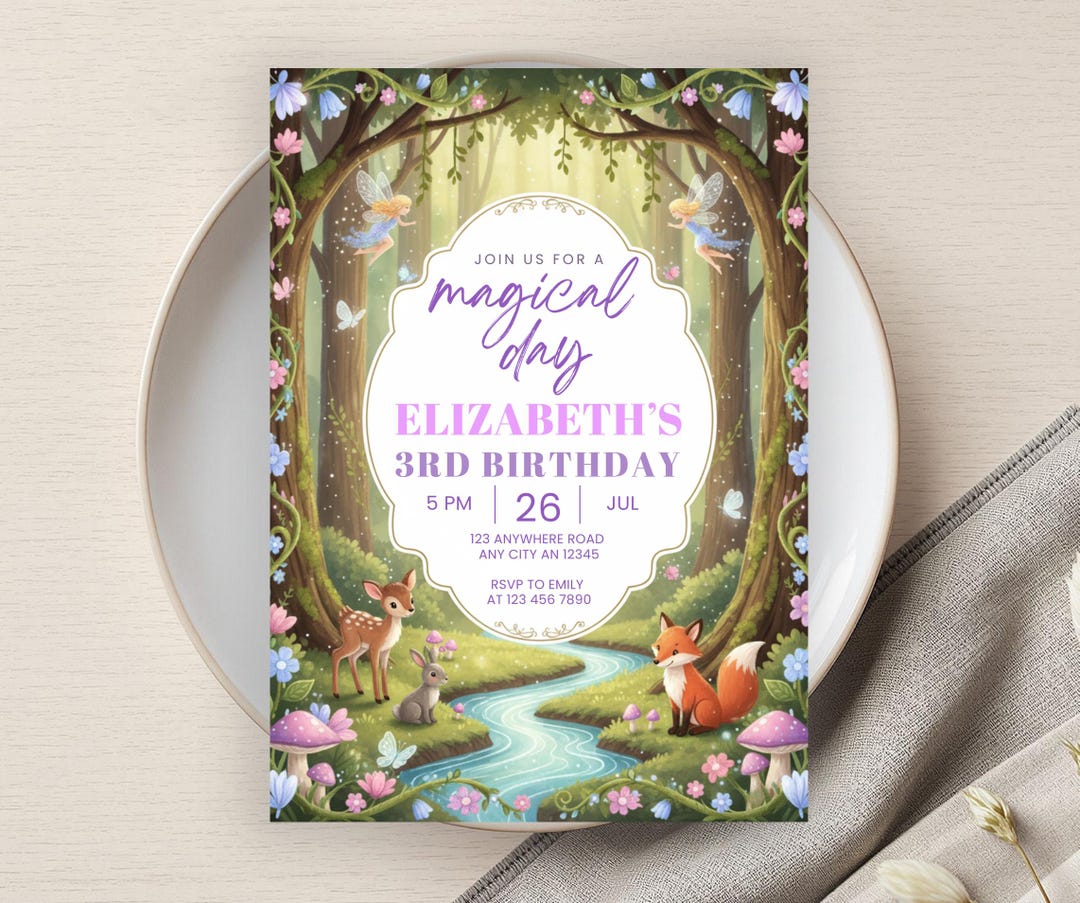 Forest Rave Invite Enchanted Forest Birthday Invitation, Party Printable, Editable ...