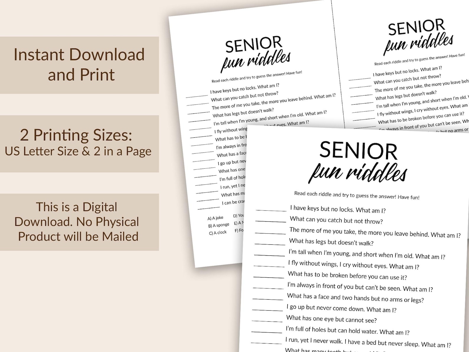 Senior Fun Riddles Game, Games for Seniors, Elderly Care, Senior ...