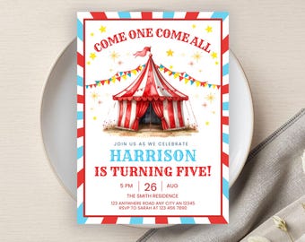 Carnival Birthday Invitation, Come One Come All Party Printable, Editable Birthday Invite, Digital Download