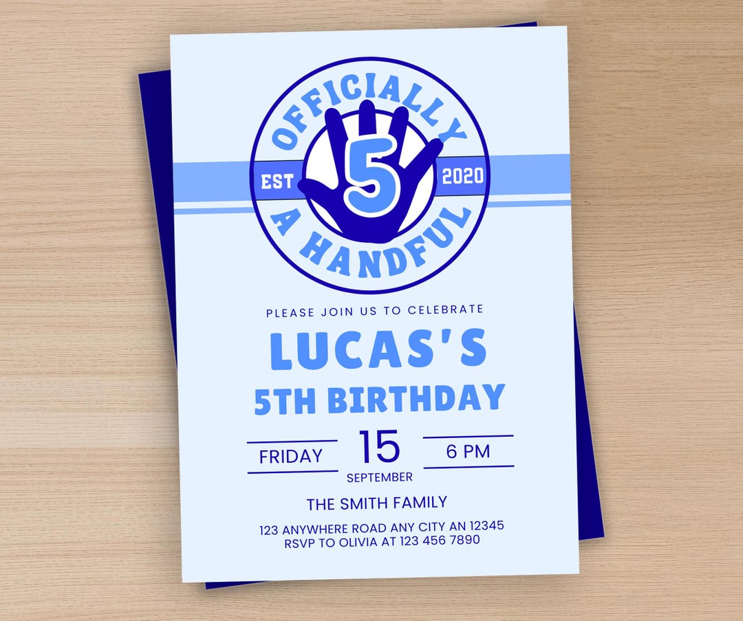 Officially a Handful Birthday Invitation, Party Printable, Editable 5th ...