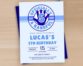 Officiellement une poignée d'invitations d'anniversaire, invitation de fête imprimable, modifiable pour le 5e anniversaire, fête d'anniversaire de garçon, cinq, téléchargement numérique