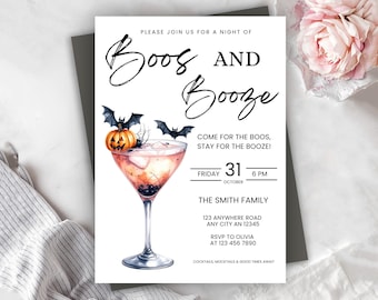 Boos & Booze-Halloween-Party Einladung, Cocktail druckbare einladen, Erwachsene Halloween-Party, bearbeitbare gruselige Party druckbare, sofortiger Download