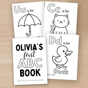 Libro del abecedario editable para baby shower, imprimible, primer libro del alfabeto para bebés, libro para colorear, actividad para baby shower, descarga instantánea.
