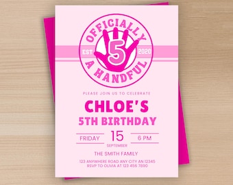 Officiellement une poignée d'invitations d'anniversaire, invitation de fête imprimable, modifiable pour le 5e anniversaire, fête d'anniversaire de fille, cinq, téléchargement numérique