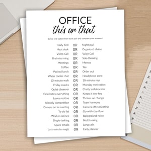 Office This or That Game, Printable Icebreaker for Work, Team Building Activity, Fun Employee Game, Virtual Meeting Game, Instant Download