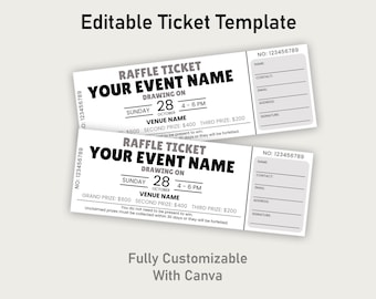 Raffle Ticket Template, Printable DIY Event Ticket, Editable Ticket Printable, Coupon Template, School, Church, Fundraiser, Events