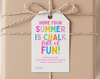 Summer Chalk Gift Tag, Editable Summer Tag, Last Day of School, Gift Label, Hope Your Summer is Chalk Full of Fun, Digital Download