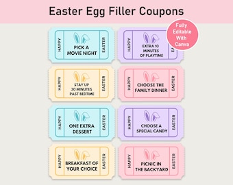 Editable Easter Egg Filler Coupon Template, Printable Easter Day Coupon, Egg Hunt Rewards, Easter Tokens, Basket Fillers, Instant Download,