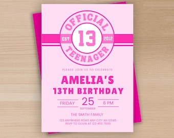 Invito ufficiale per il 13° compleanno di un'adolescente, stampabile per feste, invito modificabile per feste di compleanno, festa di compleanno per ragazze adolescenti, download digitale