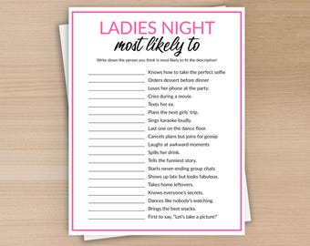 Ladies Night Most Likely To Game Printable, Fun Girls Night Party Game, Bachelorette, Birthday, Bridal Shower Activity, Instant Download