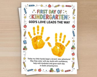 Handabdruck-Bastelvorlage für meinen ersten Kindergartentag, christliche Handabdruck-Bastelidee zum Schulanfang, Erinnerungsstück, digitaler Download