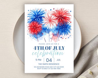 4th of July Invitation, Printable DIY Party, Celebration, Editable July 4th Invite, Holiday Party, Fireworks