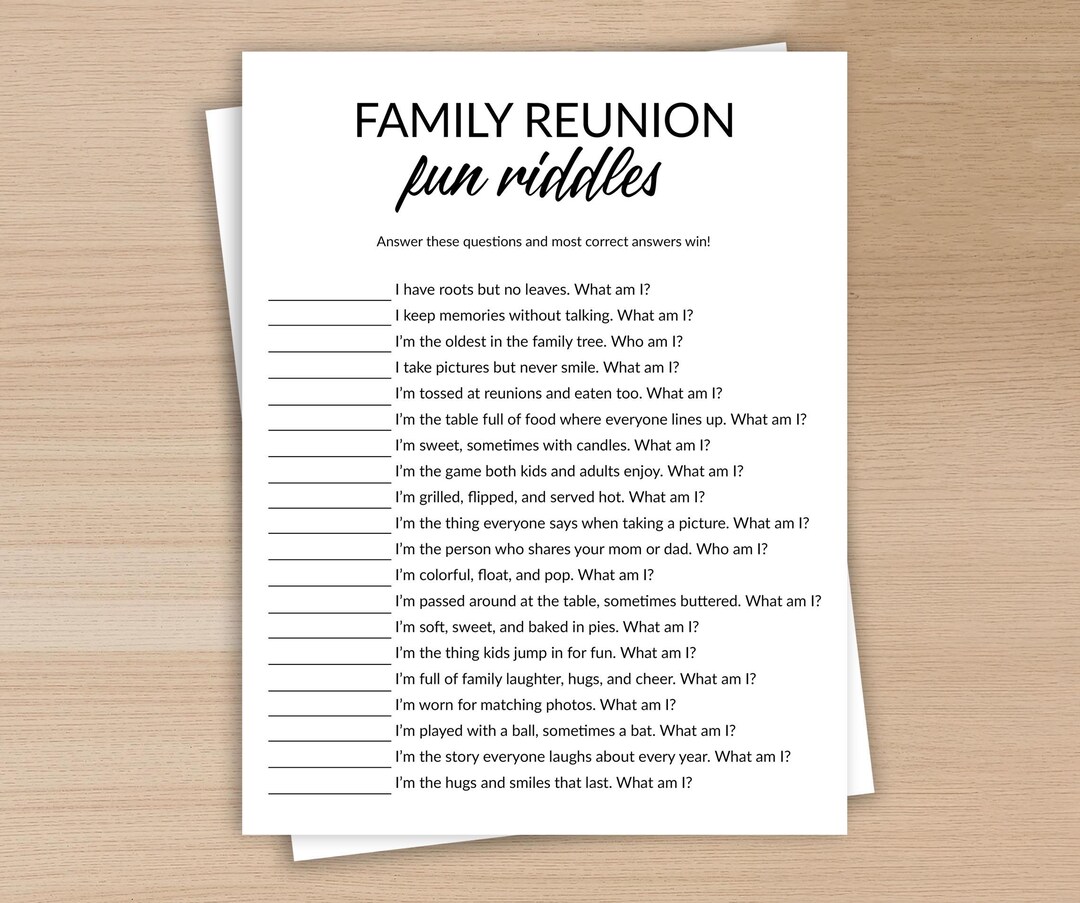 Family Riddles Pdf Family Reunion Riddles Game, Game Printable, Family Game Night Activity ...