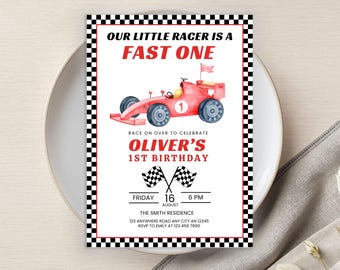 Fast One Birthday Invitation, Party Printable, Editable 1st Birthday Party Invite, Race Car Theme, Racing Car, Digital Download
