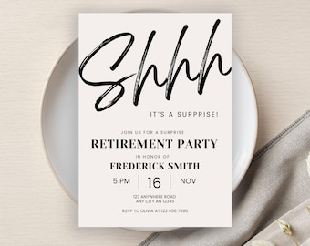Surprise Retirement Party Invitation, Party Printable, Minimalist Retirement Celebration Invite, Editable Party Invite, Surprise Party