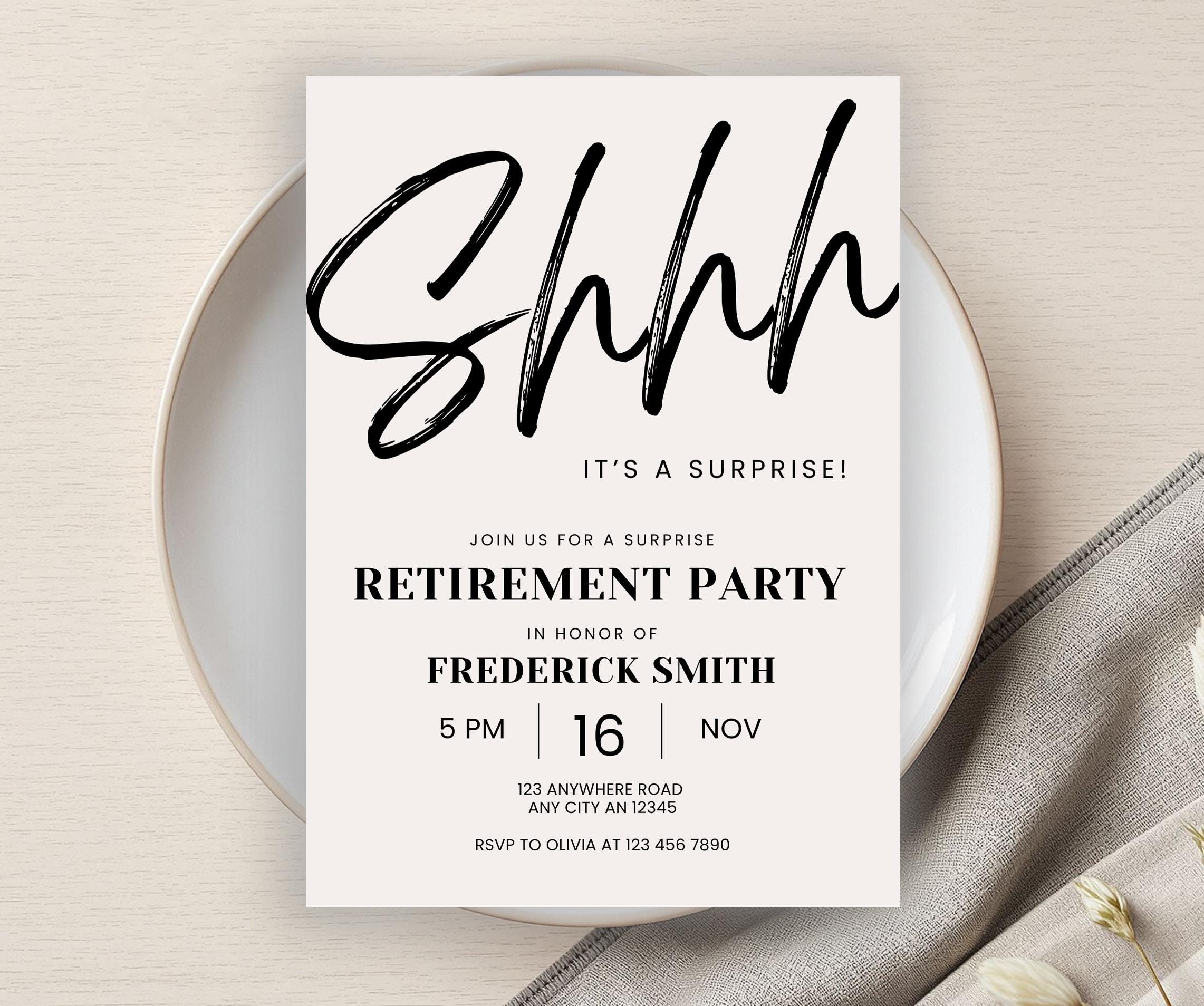 Surprise Retirement Party Invitation, Party Printable, Minimalist ...