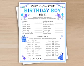Wer kennt das Geburtstagskind am besten Printable, Geburtstagsspiel, Geburtstagsfeier, Partyaktivität, Wer kennt ihn am besten, Eisbrecher, Instant Download