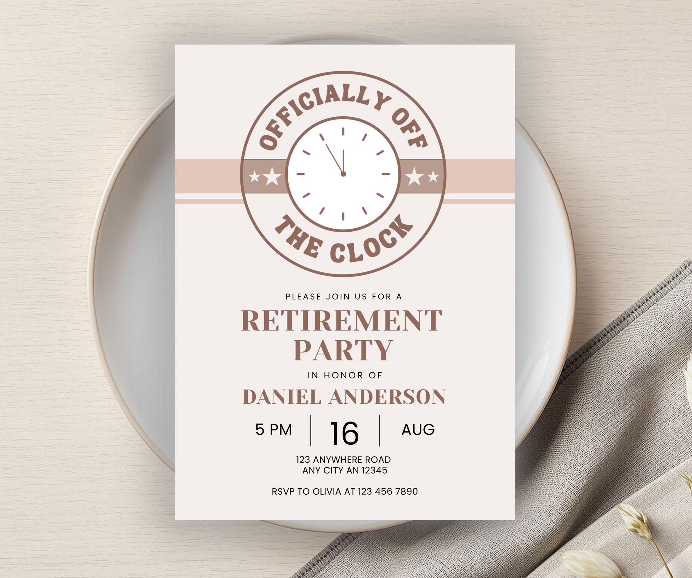 Officially off the Clock Retirement Party Invitation, Party Printable ...