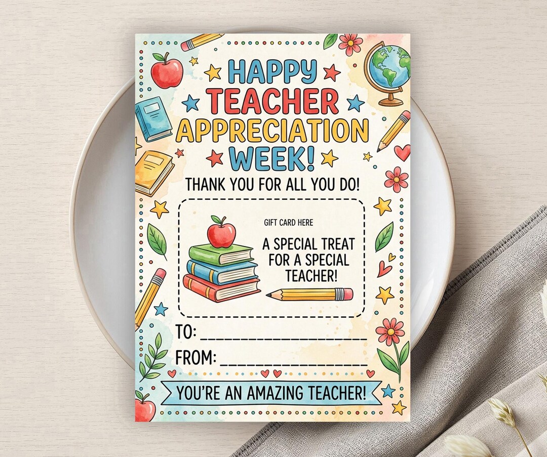 Happy Teacher Appreciation Week Gift Card Holder, Thank You Gift Card ...