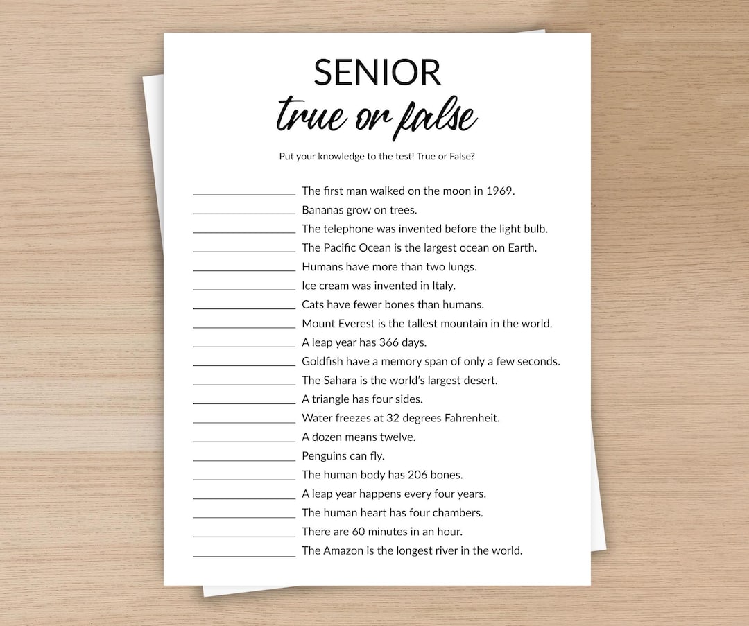 Senior True or False Game, Games for Seniors, Elderly Care, Senior ...