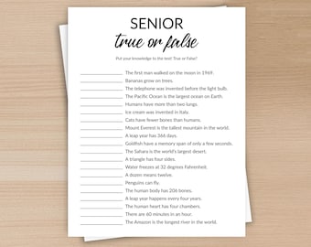 Senior True or False Game, Games for Seniors, Elderly Care, Senior Citizens, Retiree Game Printable, Trivia Game, Instant Download