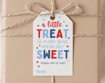 A Little Treat to Make Your 4th of July Sweet Gift Tag, Happy 4th of July, Editable Gift Tag, Party Favor Gift Label, Digital Download