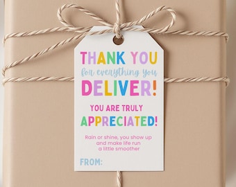 Mail Carrier Gift Tag, Editable Postal Worker Gift Tag, Mailman, Party Favor Gift Label, Digital Download