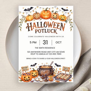 Mall för Halloween-knytkalasinbjudan, redigerbar Halloween-festinbjudan, uppskattningslunch, kontor, kollegor, digital nedladdning
