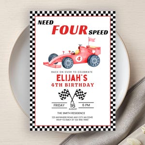 Invitación de cumpleaños de Need for Speed, invitación editable para fiesta de cumpleaños número 4, temática de autos de carreras, cumpleaños de autos de carreras, descarga digital