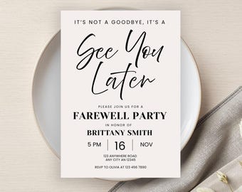Farewell Party Invitation, Office Farewell, Minimalist Moving Away Invite, Editable Party Invite, It's Not a Goodbye, It's a See You Later