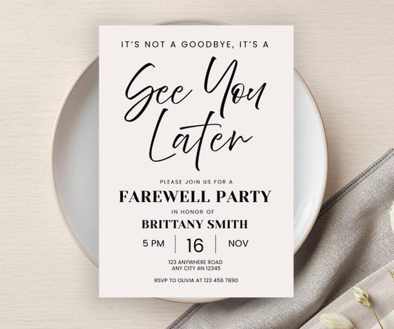Farewell Party Invitation, Office Farewell, Minimalist Moving Away Invite, Editable Party Invite, It's Not a Goodbye, It's a See You Later