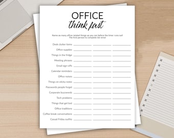 Office Think Fast Printable, Fun Office Team Building Game Activity, Icebreaker for Co Workers, Workplace Party, Fun Games, Instant Download