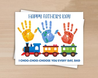 Happy Father's Day Handprint Printable, Train Handprint Printable, Craft Keepsake for Kids, Art Activity, Choo Choo Choose You, Gift for Dad