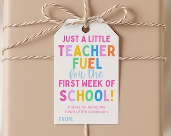 Geschenkanhänger „Just a Little Teacher Fuel“, personalisierbarer Anhänger für den Schulanfang, erster Schultag, Geschenketikett, erste Schulwoche, digitaler Download