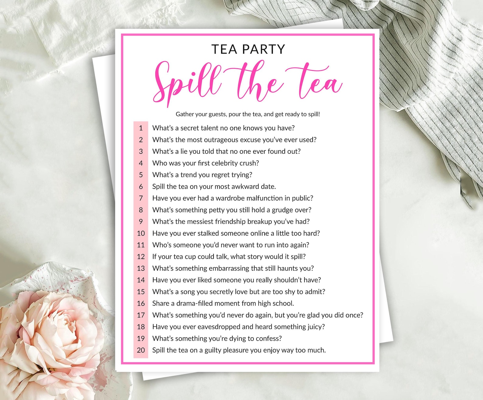 Tea Party Spill the Tea Game Printable, Bachelorette Tea Party, Girls ...