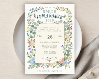 Family Reunion Invitation Template, Reunion Party, Dinner Invite, Printable Family Announcement, Editable BBQ Party, Digital Download