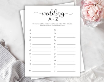 A bis Z Hochzeit Spiel zum ausdrucken, Brautparty Alphabet Spiel, Hochzeitsspiel, Bachelorette Party, Minimalistisches Brautspiel, Instant Download