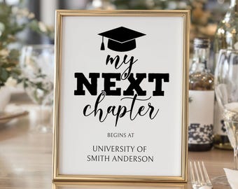 Graduation Next Chapter Begins At Sign Printable, Graduation Celebration, Grad Table Sign, Party Decor, Instant Download
