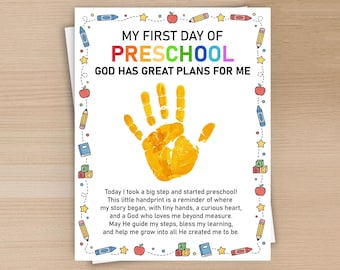 Handabdruck-Bastelvorlage für meinen ersten Kindergartentag, christliche Handabdruck-Bastelidee zum Schulanfang, Gott hat große Pläne, Erinnerungsstück, digitaler Download