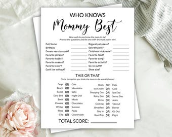 Who Knows Mommy Best Baby Shower Game Printable, Baby Shower Game, Mother's Day Printable , Baby Party Activity for Guests, Instant Download