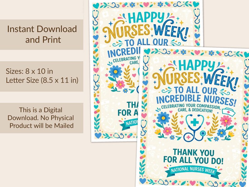 Nurses Week Digital Happy Nurses Week Sign Printable, Nurse Appreciation, Nurses Day Decor ...