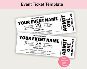 Editable Event Ticket Template, Printable DIY Party Ticket, Ticket Printable, Coupon Template, Admit One, Surprise, Invitation, DIY Gift