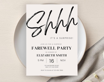 Surprise Farewell Party Invitation, Office Farewell, Minimalist Moving Celebration Invite, Editable Party Invite, Surprise Moving Away Party